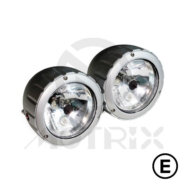 Alloy twin headlight, black 4'' side mount, bulb 12V 55/60w, with E-mark