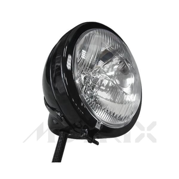 4 1/2'' bottom mount headlight, black housing bulb: H3 12V 55W, high beam, E-mark lens with pattern