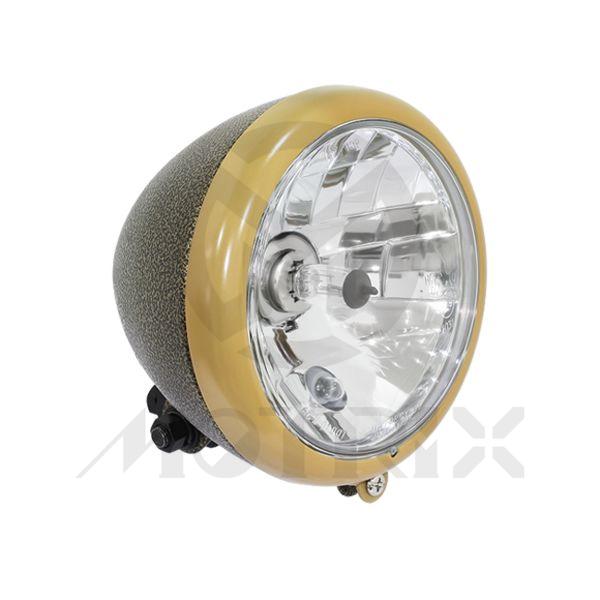 Bottom mount headlight with golden painting, bulb : H4 12V 60/55W, (High / Low beam) T10 12V 5W (position), with E-mark