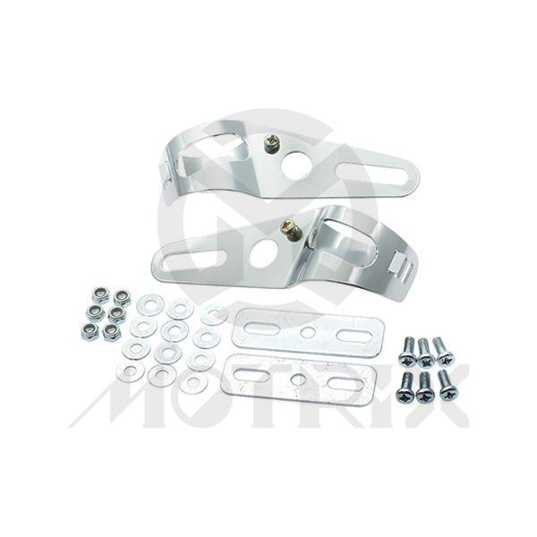 Universal fork mount headlight brackets fit 36-49mm, chrome