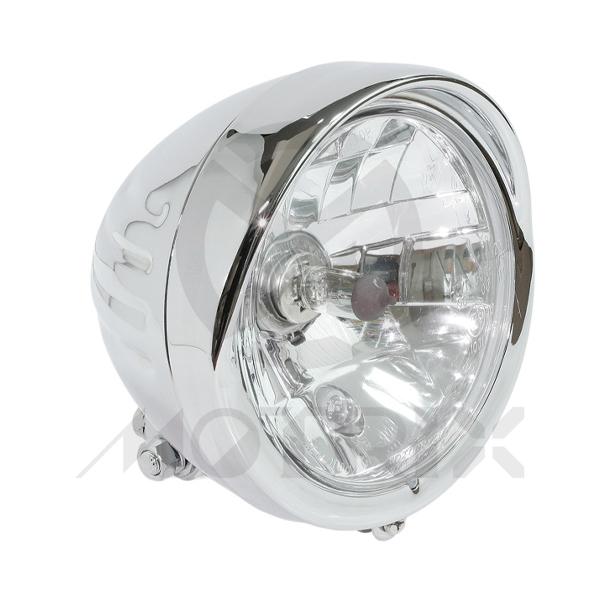 Headlight 5 1/2'' bottom mount with visor housing side with stripe, bulb: H4 12V 60/55W, DOT approved