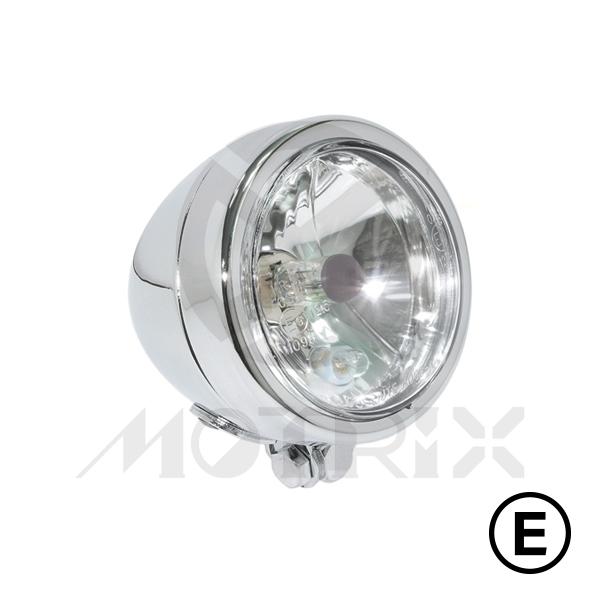 Headlight 4'' bottom mount with H4 12V 60/55W bulb, chrome, DOT approved