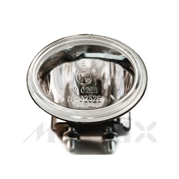 Small oval head light assy, front fog light with bracket. Bulb:H3 12V 55W. L: 69MM W: 52MM H:64MM. Clear lens/black base