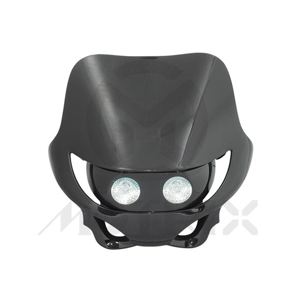 Universal off road headlight, black base, black shield