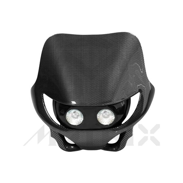 Universal off road headlight, black base, carbon look shield