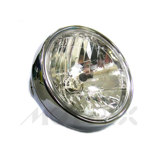 Headlight 7 1/2'' headlight side mount without visor H4 12V 60/55W / T10 12V 5W, with E-mark