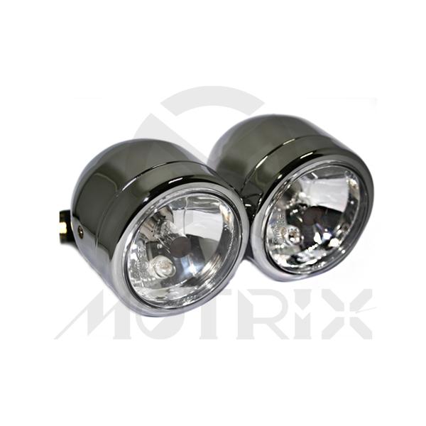 Twin headlight, chrome, 4'' side mount bulb H4, with E-mark