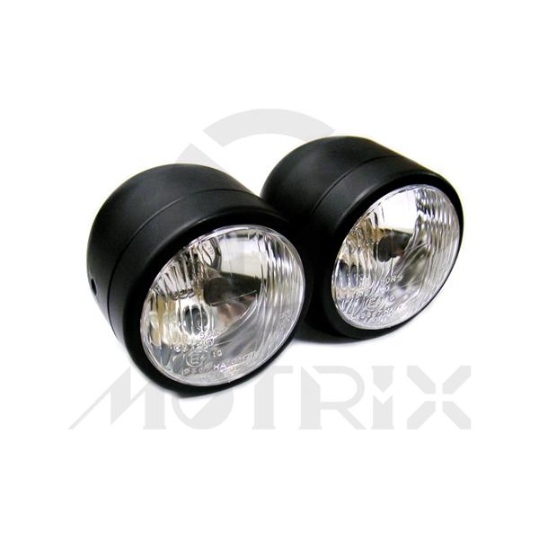 Twin headlight, black, 4'' side mount bulb H4, with E-mark