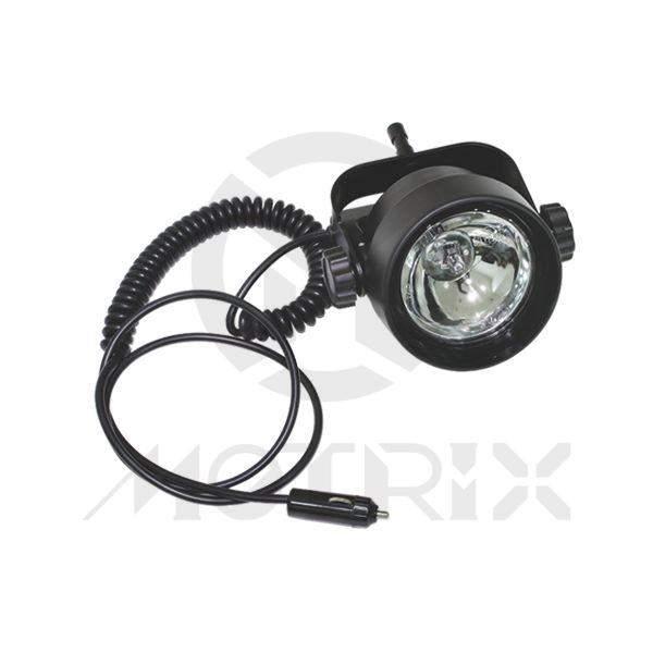 An all purpose adjustable spotlight for ATV, includes cigarette plug for easy charge from cigar-lighter