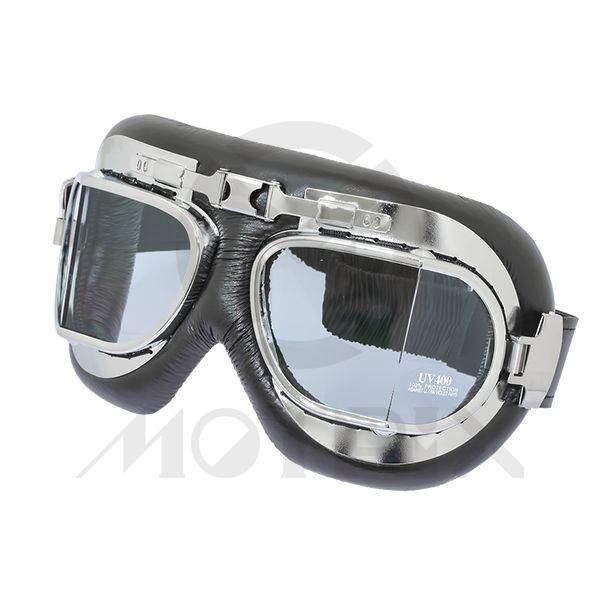 Touring goggles, chrome frame with anti-fog UV-400 smoke lens
