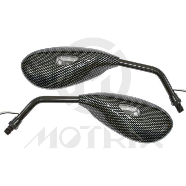 (Pair) Mirror for universal carbon look. With light / 10mm thread