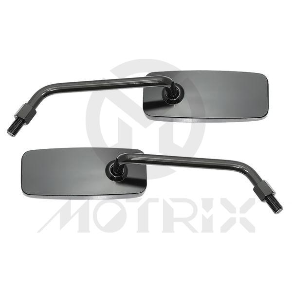(Pair) Mirror for universal, alloy black rectangular & clear mirror. With black frame 10mm thread