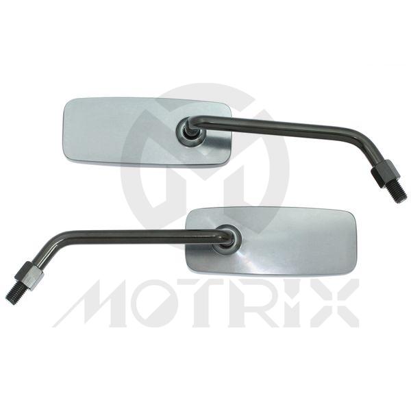 (Pair) Mirror for universal, alloy iron-gray rectangular & clear mirror. With black frame 10mm thread