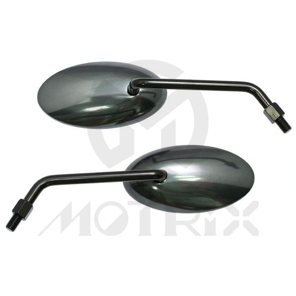 (Pair) Mirror for universal, alloy iron-gray oval & clear mirror. With black frame 10mm thread