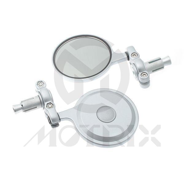 (Pair) Bar end mirror for universal. Black base / Silver point