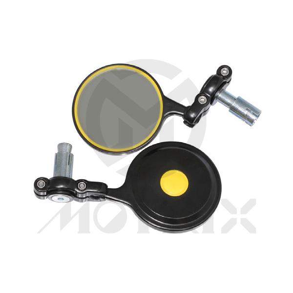 (Pair) Bar end mirror for universal. Black base / Yellow point