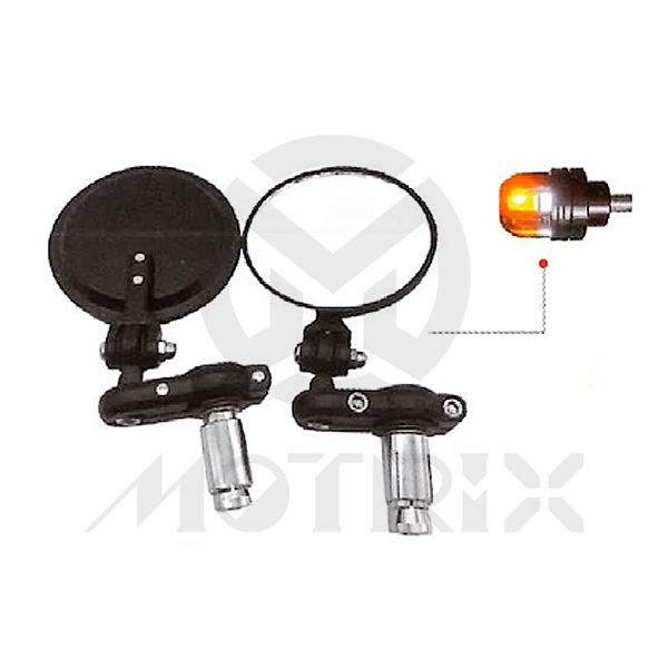 (Pair) Bar end mirror for universal, black (Can add indicator)