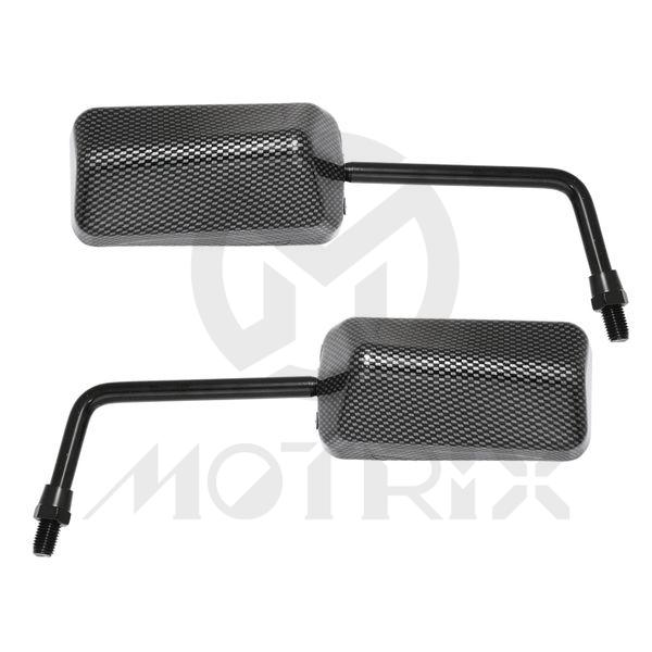 (Pair) Mirror for universal, racing car formula-1 carbon look. 6.1” x m8 x 5” stem with 10mm thread