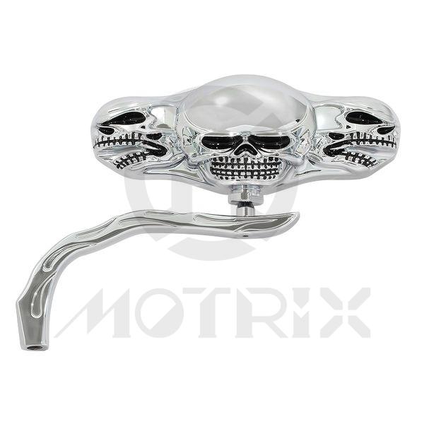(1 PC) Mirror for universal, alloy three skulls style, chrome