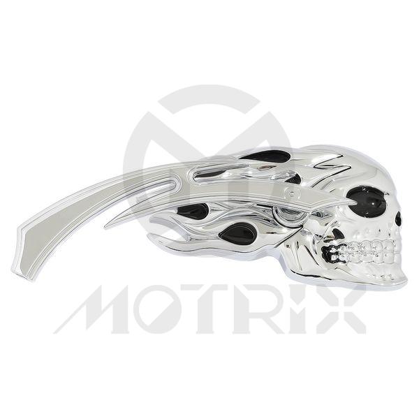 (Pair) Mirror for universal, flame skull style, chrome