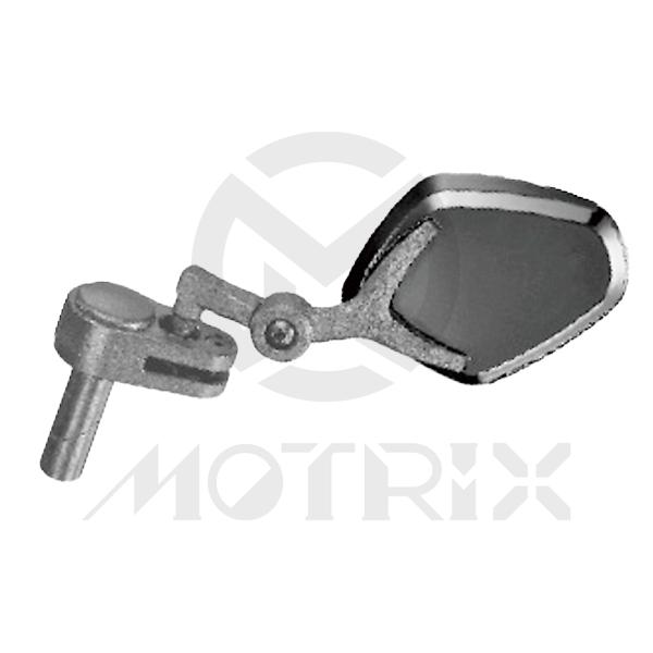End bar mirror for universal. Housing : Plastic / Black ; Stay : Aluminum / Black