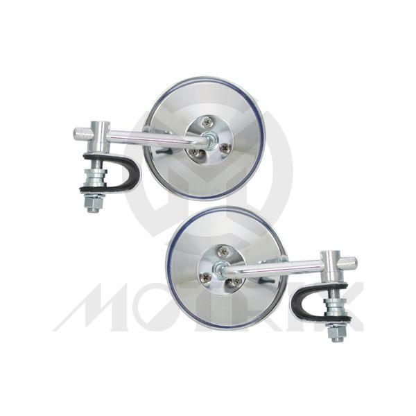(1 PC) Mirror for universal, 3 round head with clamp 4” rod short stem