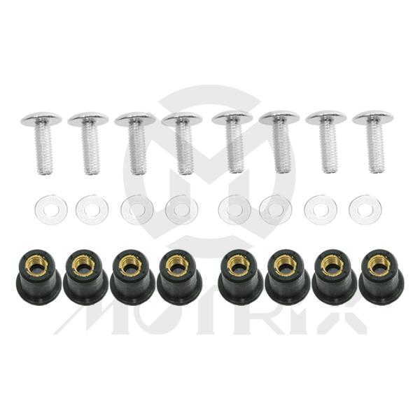 Windscreen bolt kit, screen and fairing nuts and silver screws, M5 x H/15mm