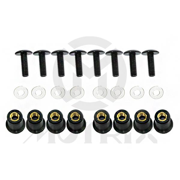 Windscreen bolt kit, screen and fairing nuts and black screws, M5 x H/15mm