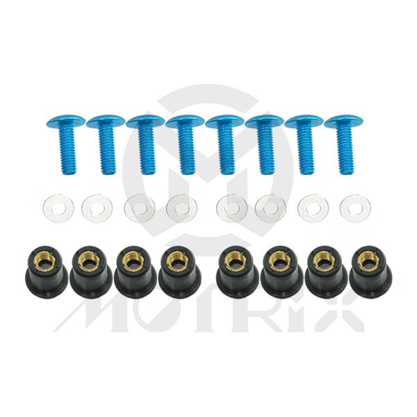 Windscreen bolt kit, screen and fairing nuts and blue screws, M5 x H/15mm