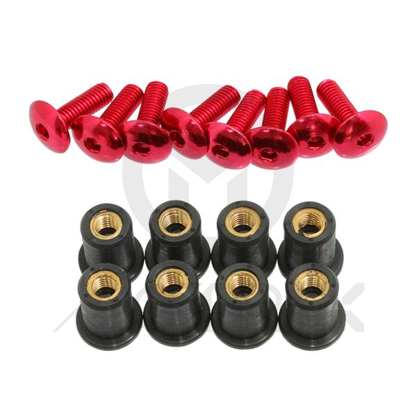 Windscreen bolt kit, screen and fairing nuts and red screws, M5 x H/15mm