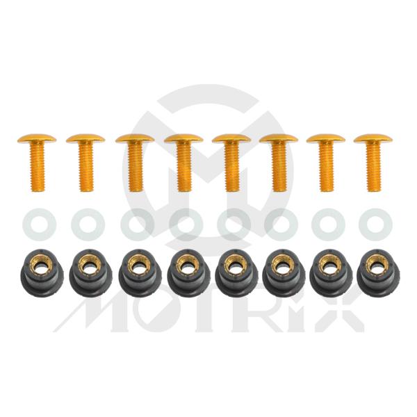 Windscreen bolt kit, screen and fairing nuts and gold screws, M5 x H/15mm
