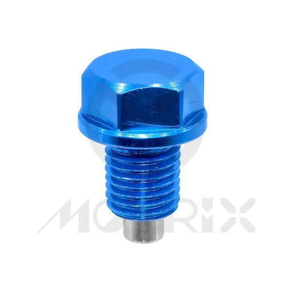 Aluminum oil clean bolt with neodymium magnet, screw thread M 12 x 1.5 mm, blue