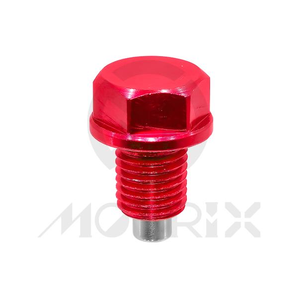 Aluminum oil clean bolt with neodymium magnet, screw thread M 12 x 1.5 mm, red