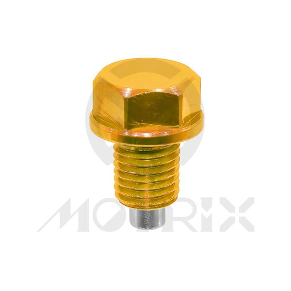 Aluminum oil clean bolt with neodymium magnet, screw thread M 12 x 1.5 mm, gold