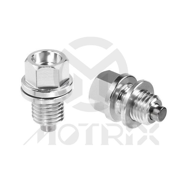 Silver magnetic oil drain bolt, screw thread M10xP1.25