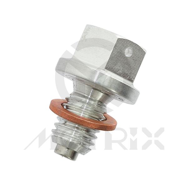 Silver magnetic oil drain bolt, screw thread M10xP1.5