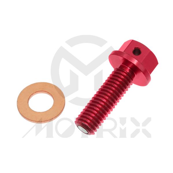 Magnetic oil drain bolt for HONDA CRF250R/250X, screw thread M8xP1.25x25, red