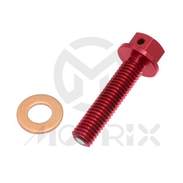 Magnetic oil drain bolt for HONDA CRF150R, CRF450R, screw thread M8xP1.25x35, red