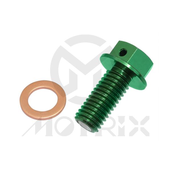 Magnetic oil drain bolt for KAWASAKI KLX450R, KX450F, screw thread M10xP1.5x22, green