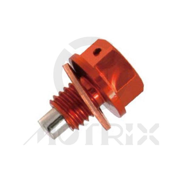 Magnetic oil drain bolt for KTM 50SX, 65SX, screw thread M10x1.5x15, orange