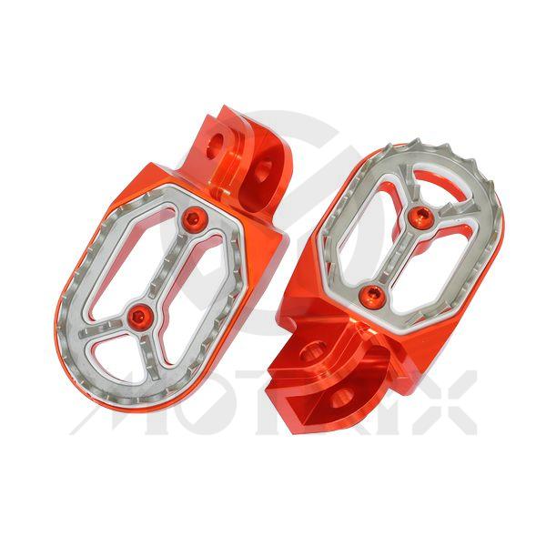 Aluminum/stainless removable cleat foot pegs for KTM 50 SX, 250-450 SX-F, 250-530 EXC-F, HUSQVARNA FC 250-450, TE 125-300, orange