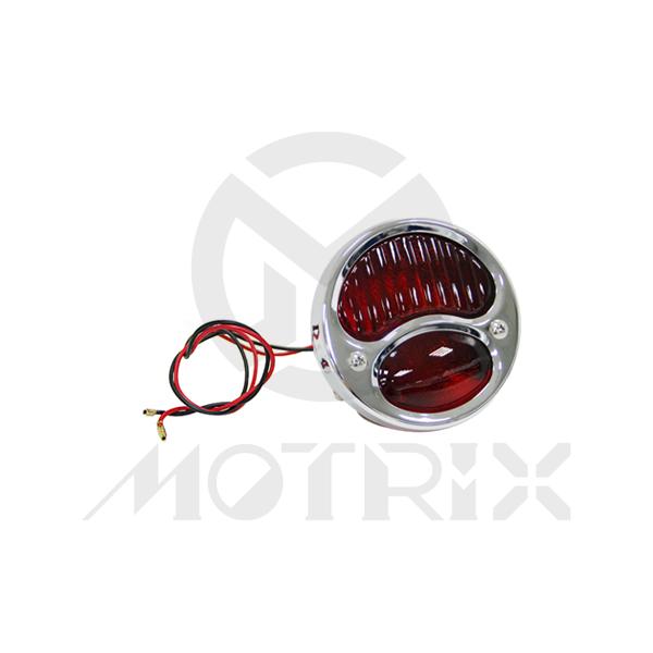 Universal taillight, chrome lens, with stop lens in red
