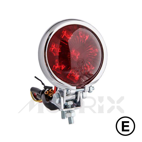 Universal taillight(LED), red lens, chrome base, with E-mark