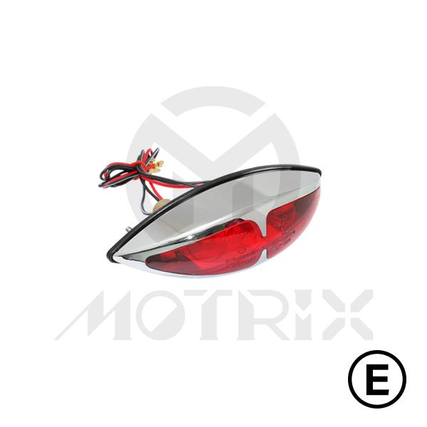 Universal taillight, red lens, chrome base