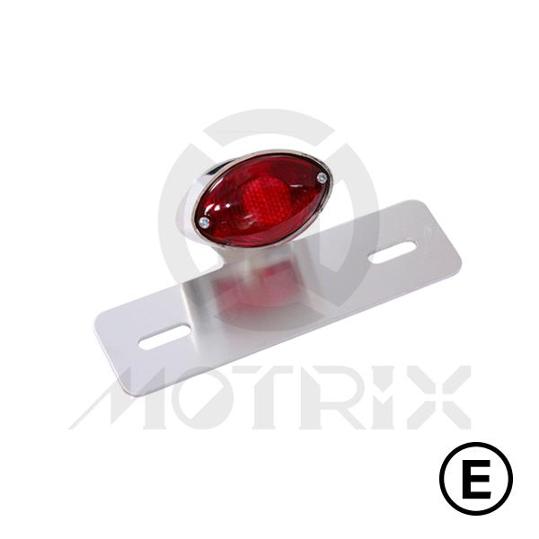 Universal oval single taillight, red lens, chrome base