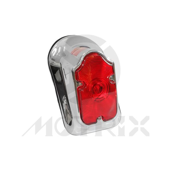 Universal taillight, red lens, chrome base
