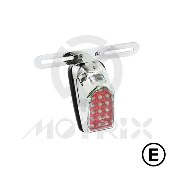 Universal taillight(small LED), red lens, chrome base, with E-mark