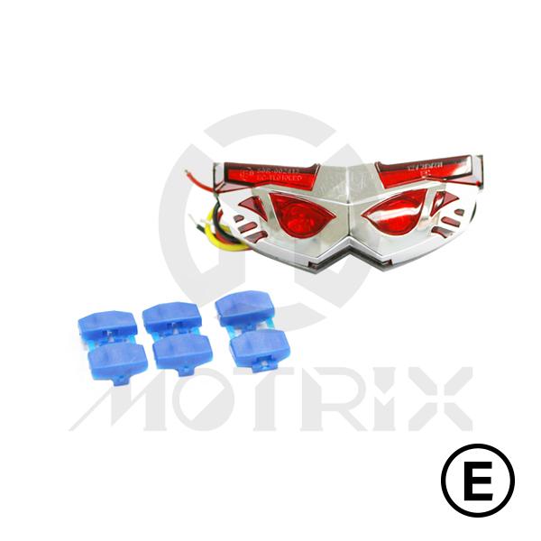 Universal taillight(LED), red lens, chrome mask, with E-mark