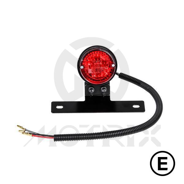 Universal bulb taillight, red lens, black housing, with E-mark