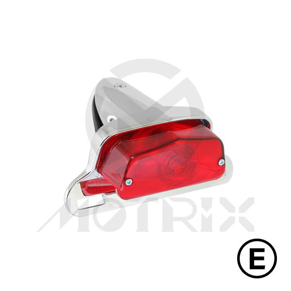 Universal taillight, red lens, chrome base